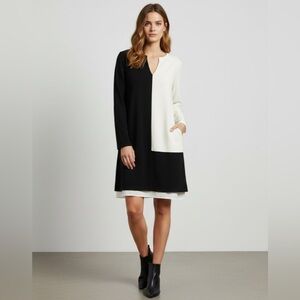 Equipment Black and White Long Sleeve Dress
